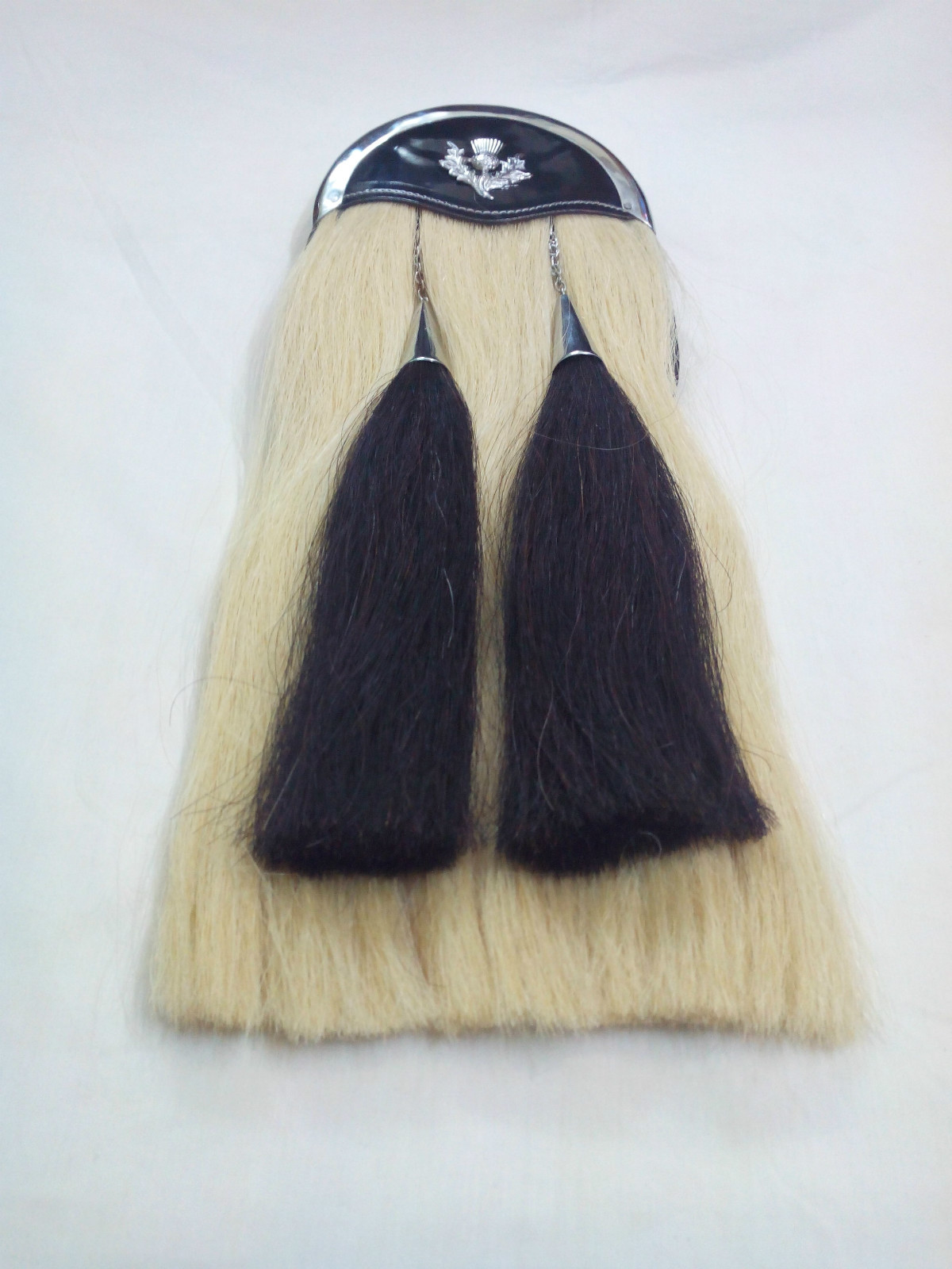 NEW ORIGINAL WHITE HORSE HAIR SPORRAN PLAIN CANTLE/BAGPIPE PIPER KILT SPORRANS