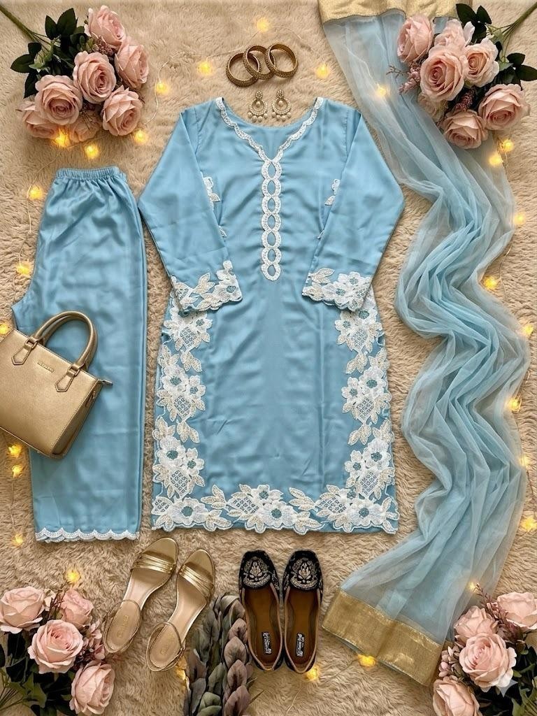 Latest Heavy Natural Silk Skyblue Top Lehenga With Dupatta For Functional Wear