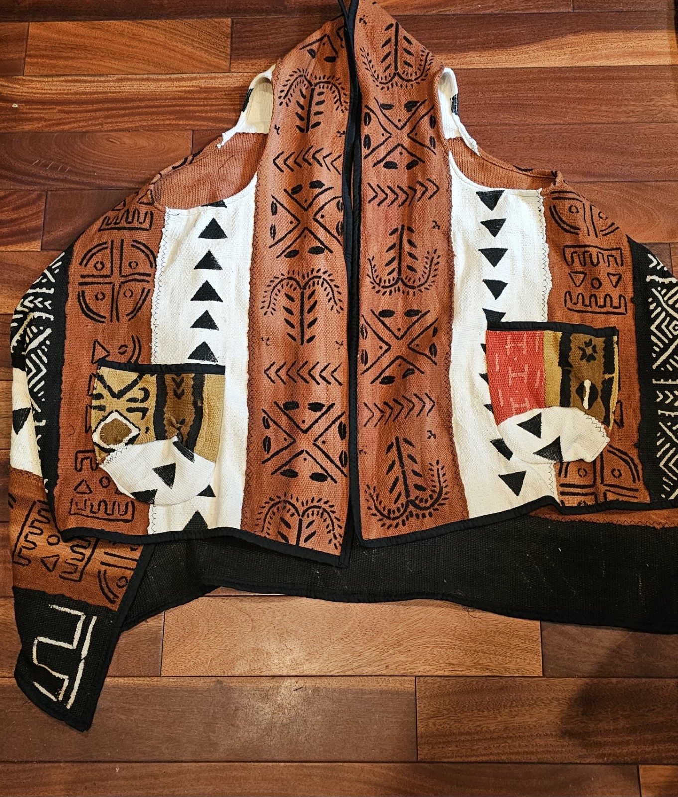 Handmade One-of-a-Kind African Mudcloth Patchwork Boho Heavy Shawl OSFM