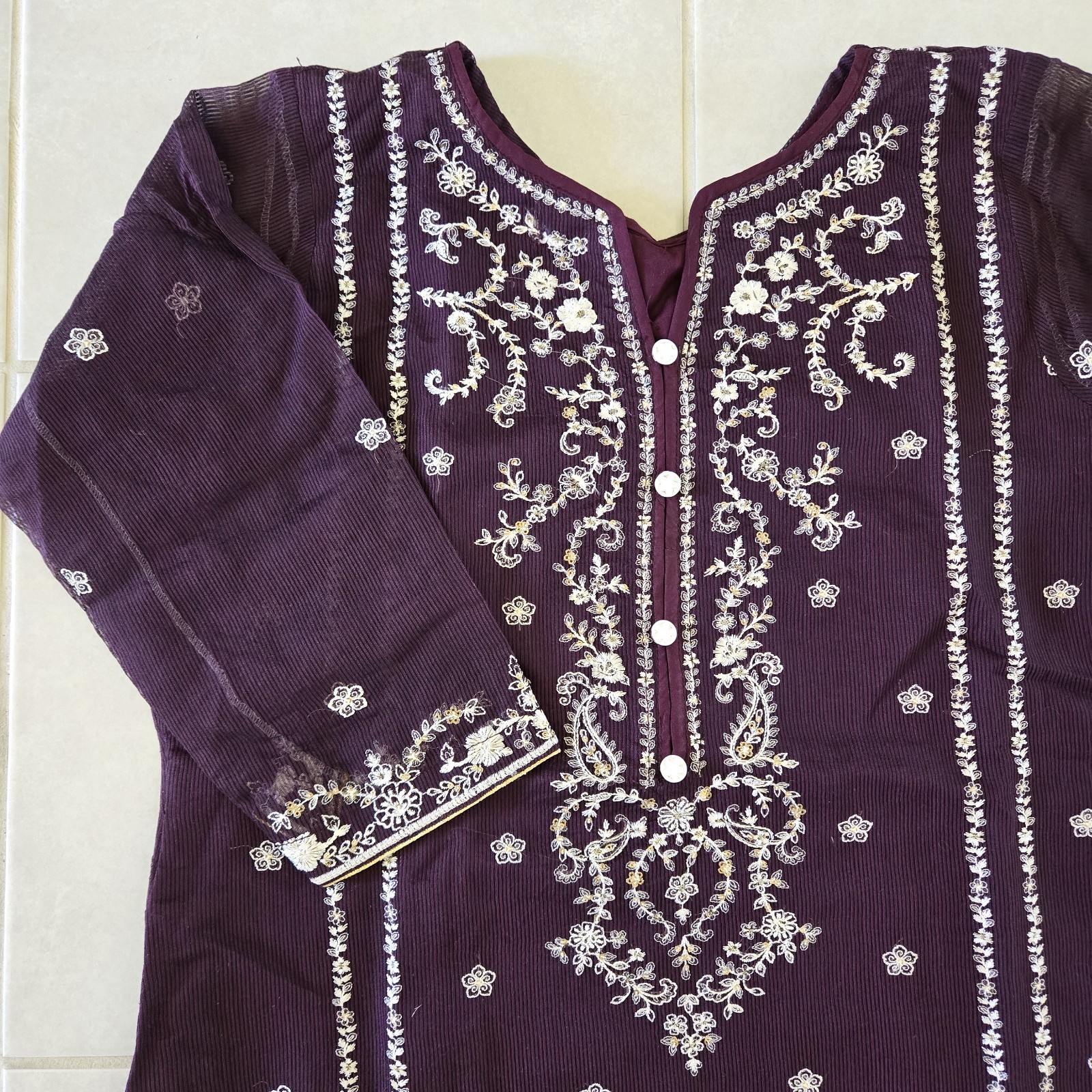 NEW Womens Sz L Large Traditional Indian Pakistani Dark Purple Salwar Kameez