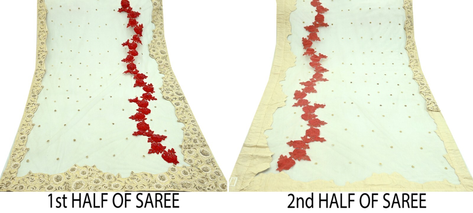 Indian Pre-Owned Heavy Sari Ivory Net Hand Embroidered Designer Abu jani Sarees