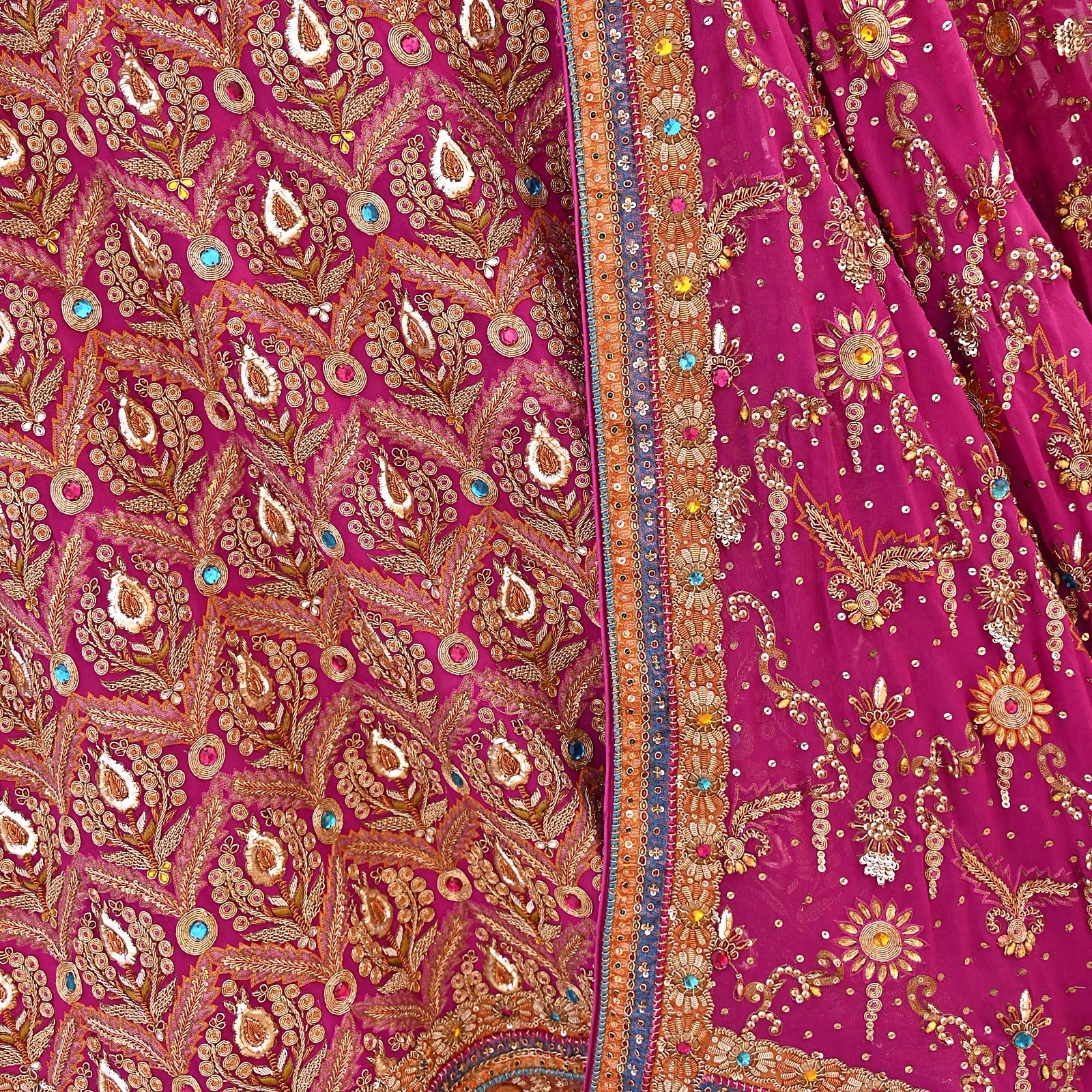 Indian Wedding Red Net/Satin Silk Hand Embroidered Designer Lehenga 3pcs set