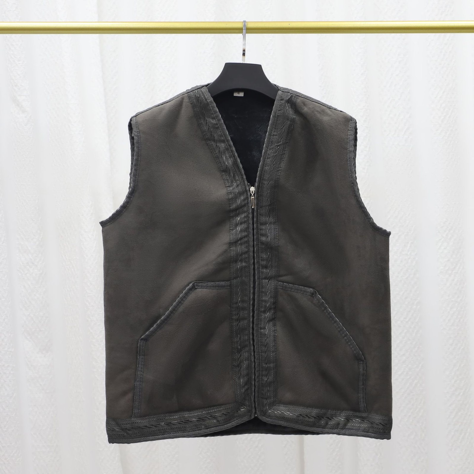Men Winter Thick Solid Color Suede Vest Warm Formal Casual Sleeveless Waistcoat