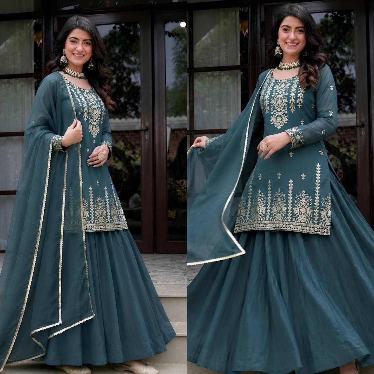 Ethnic Wear Heavy Roman Cotton Top Lehenga With Dupatta For Women & Girls
