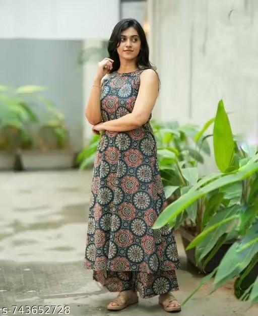 Readymade Cotton Rayon Kurta/Kurti and Palazzo for Women’s Party Festive Outfit