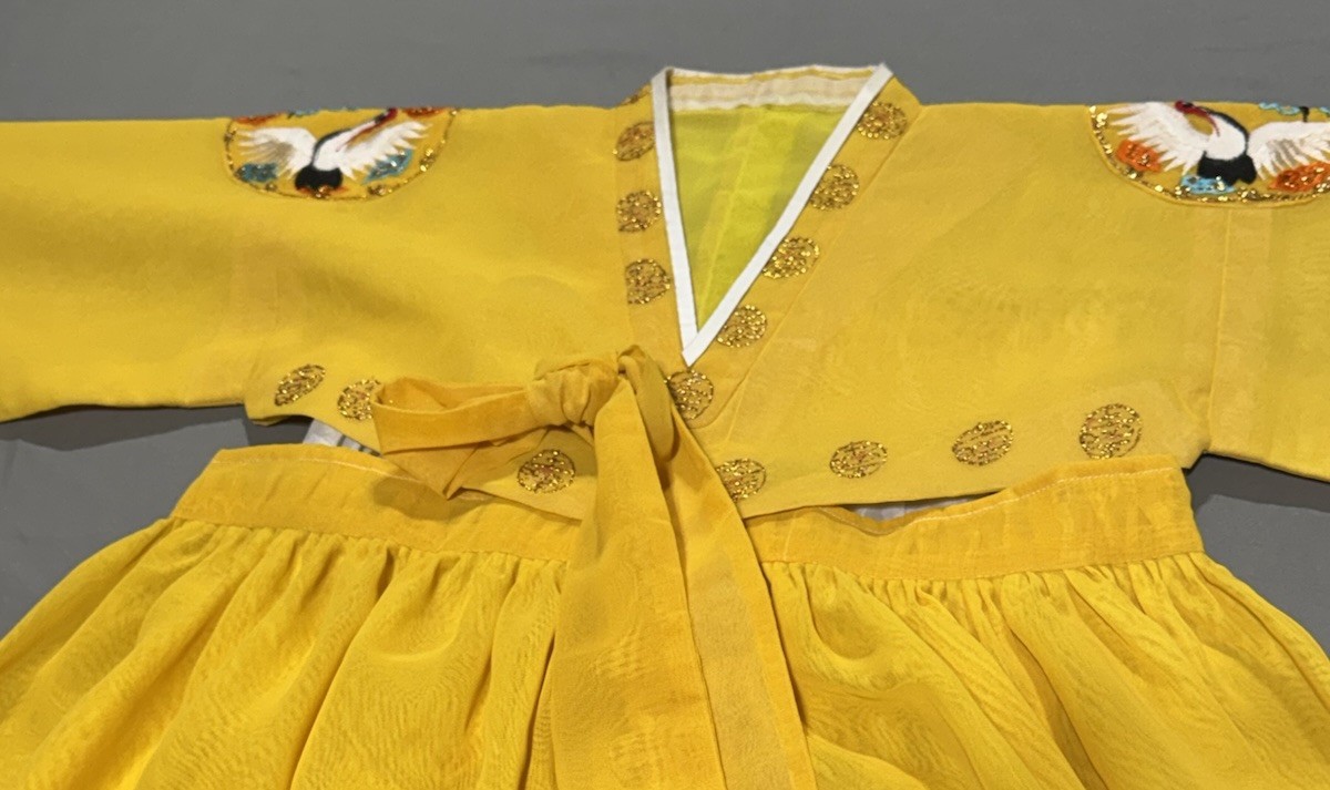 Custom Authentic Korean Hanbok Yellow Crane Formal Petite Traditional Petticoat