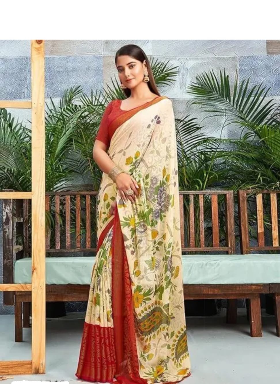 FLOWER PRINTED DESIGNER FANCY BRASSO WOMEN’S PARTY WEAR SAREE WITH UN-STITCH TOP