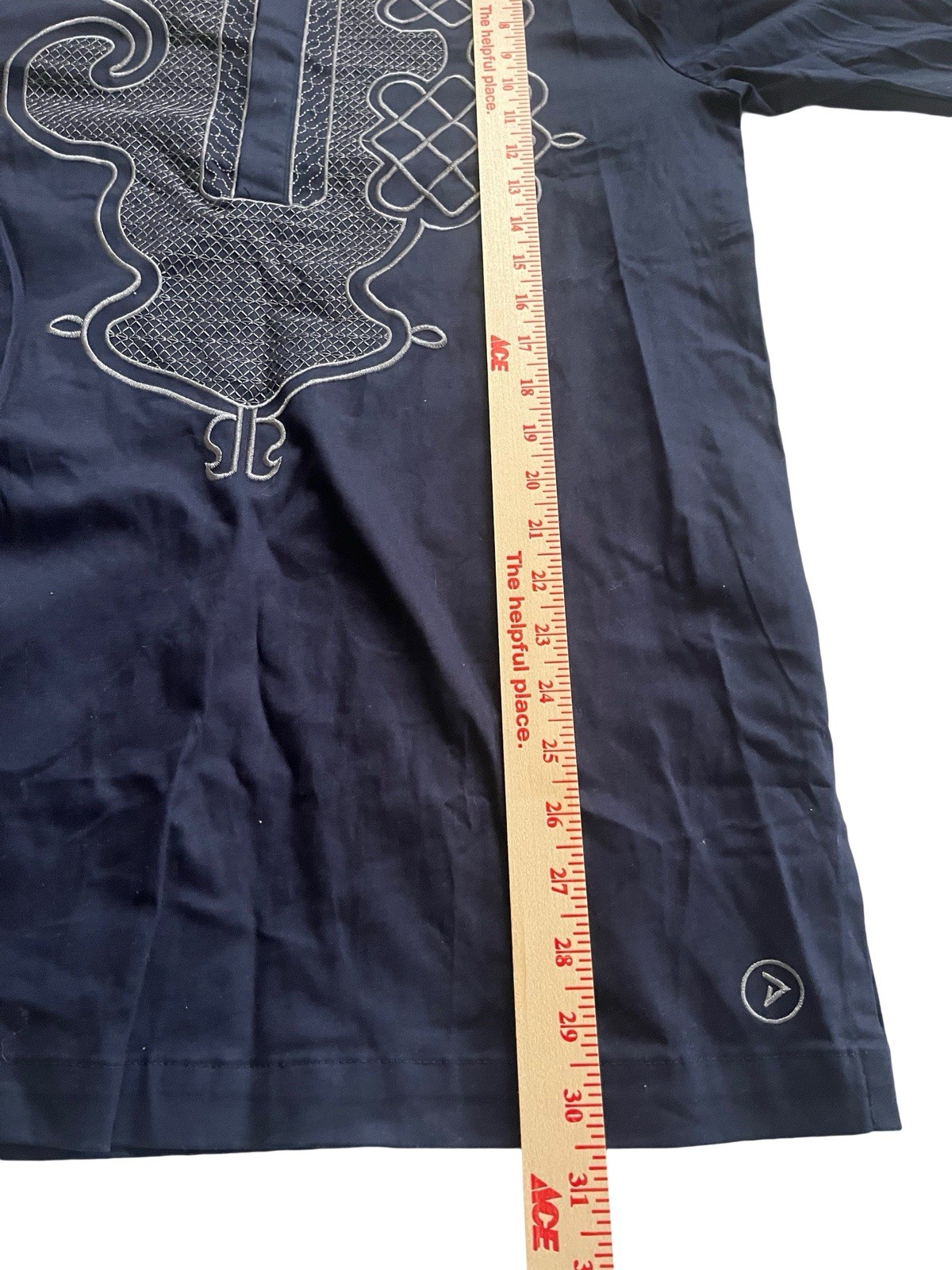 Diyanu Dubaku African Dashiki Long Sleeve Navy Blue Silver Geometric Size Med