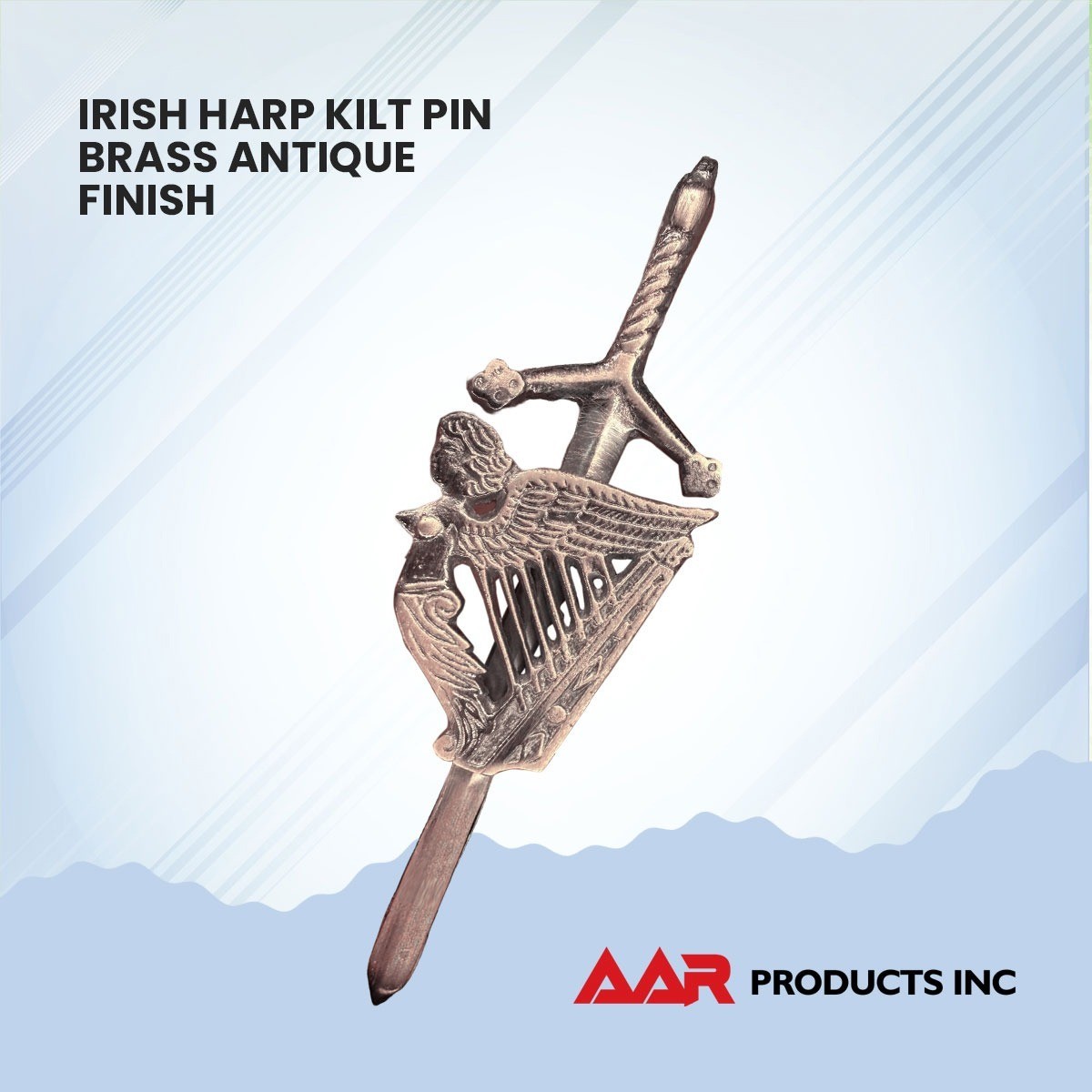 Kilt Pins Scottish Big Harp Highland Kilts Pin Antique Plated 4″ AAR