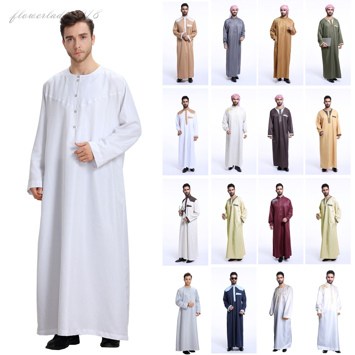 Muslim Men Saudi Thobe Robe Clothing Jubba Arabic Kaftan Abaya Jelbab Dress New