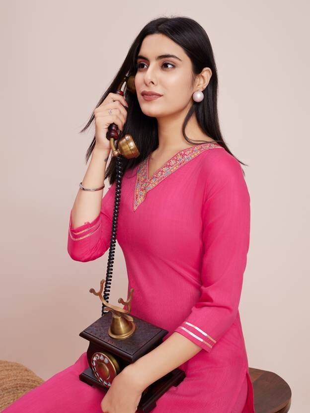 Indian Pakistani Women Cotton Blend Kurti Pant Set Top Tunic Kurta Party Wear
