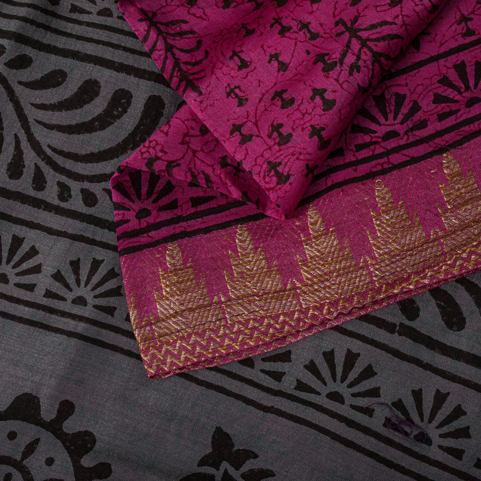 Sanskriti Vintage Pink Saree Cotton Silk Hand Block Printed 5.5+Yd Craft Fabric