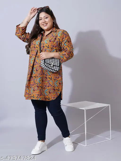 Women Printed Top for daily wear Plus Size Printed Shirt Style Longline Top