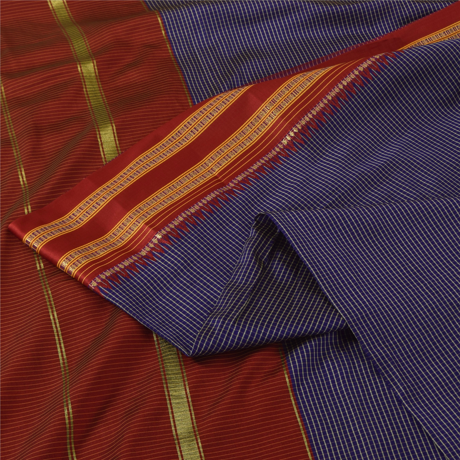 Sanskriti Vintage Blue Sarees Art Silk Woven Chettinad/Kandangi Sari 5+Yd Fabric