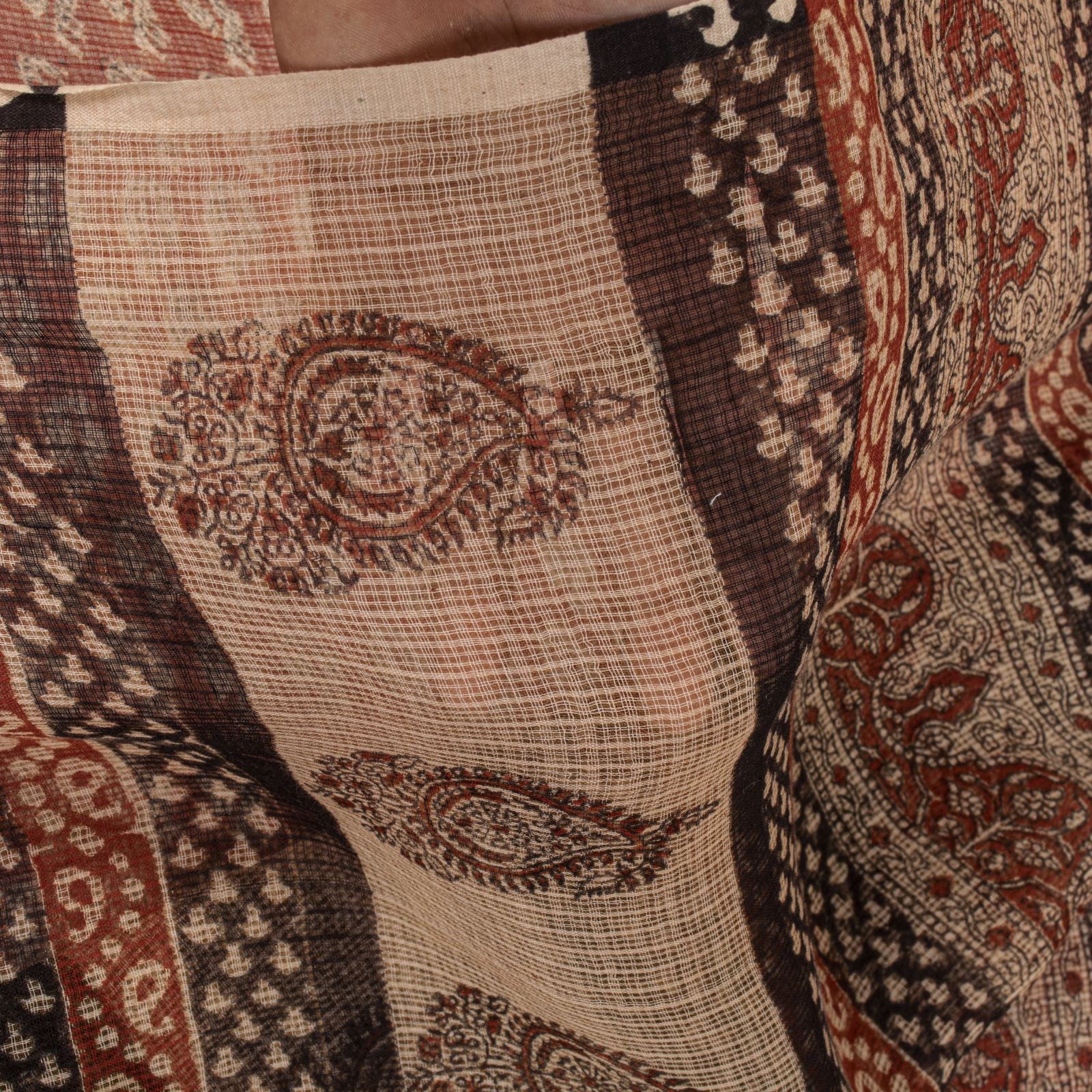 Sanskriti Vintage Kota Saree Brown Pure Cotton Hand Block Print Sari 5.5+Fabric