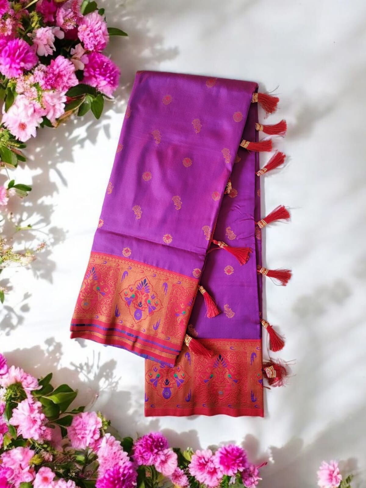 Indian Traditional Designer Paithani Silk Saree,Zari Meenakari Weaving Saree