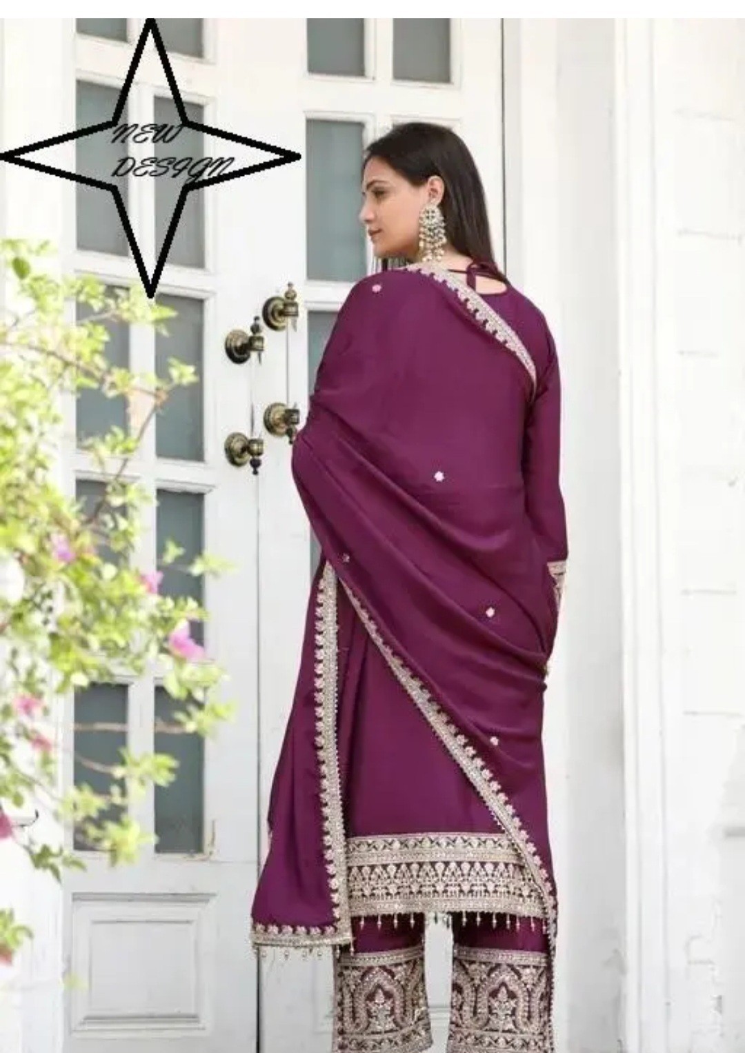 Women Heavy Embroidered Chinon Slik Kurti With Pant Designer Dupatta. Size Xs To