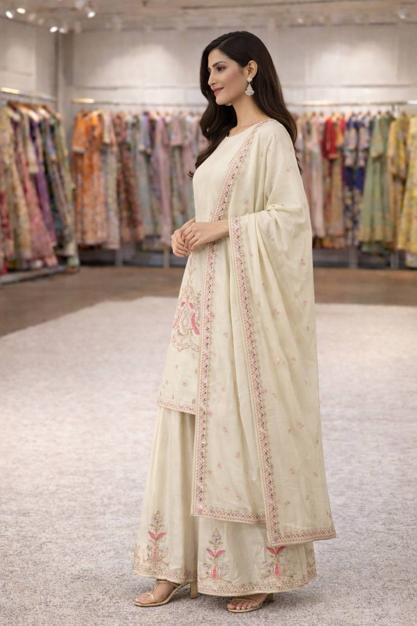 Eid Reception Party Wear Chinon Silk Sharara Plazzo Suit