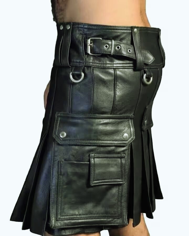 Scottish Handmade Real Cow Leather Kilt Utility Kilt For Men (28″ to 50″)