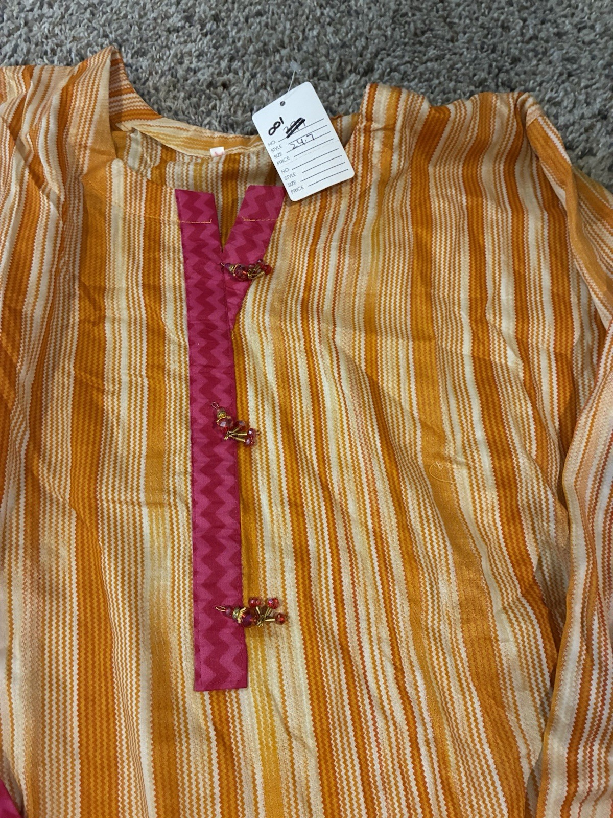 Women Striped Salwar Kameez Suit Set Size xl w/ Mustard Pants Dupatta