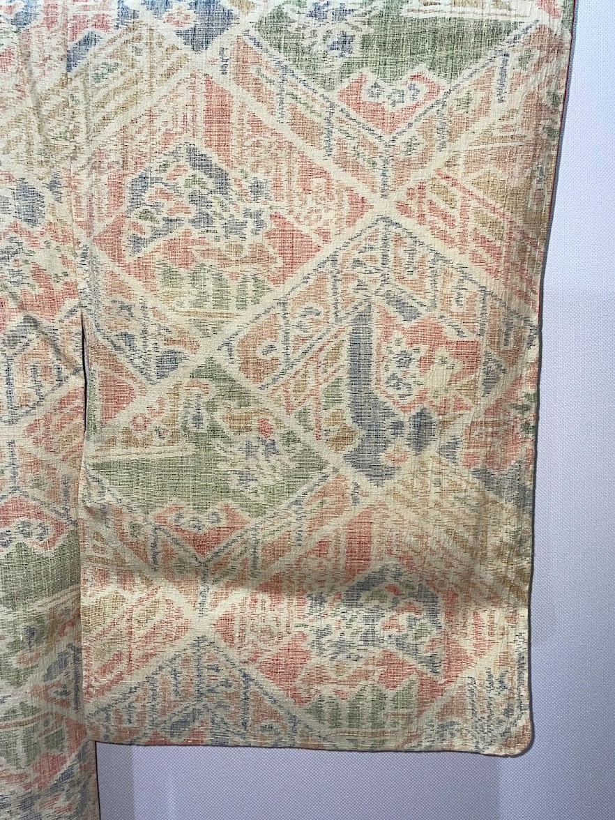 Vintage Tsumugi Kimono Silk Handwoven Geometric Pattern Japan Traditional Awase