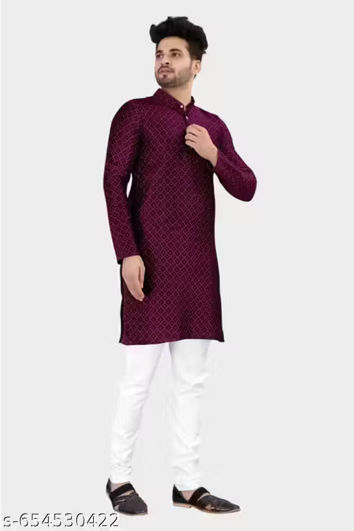 Jacquard Kurta Set/ Men’s Traditional Jacquard Kurta Pajama Full Sleeve Kurta