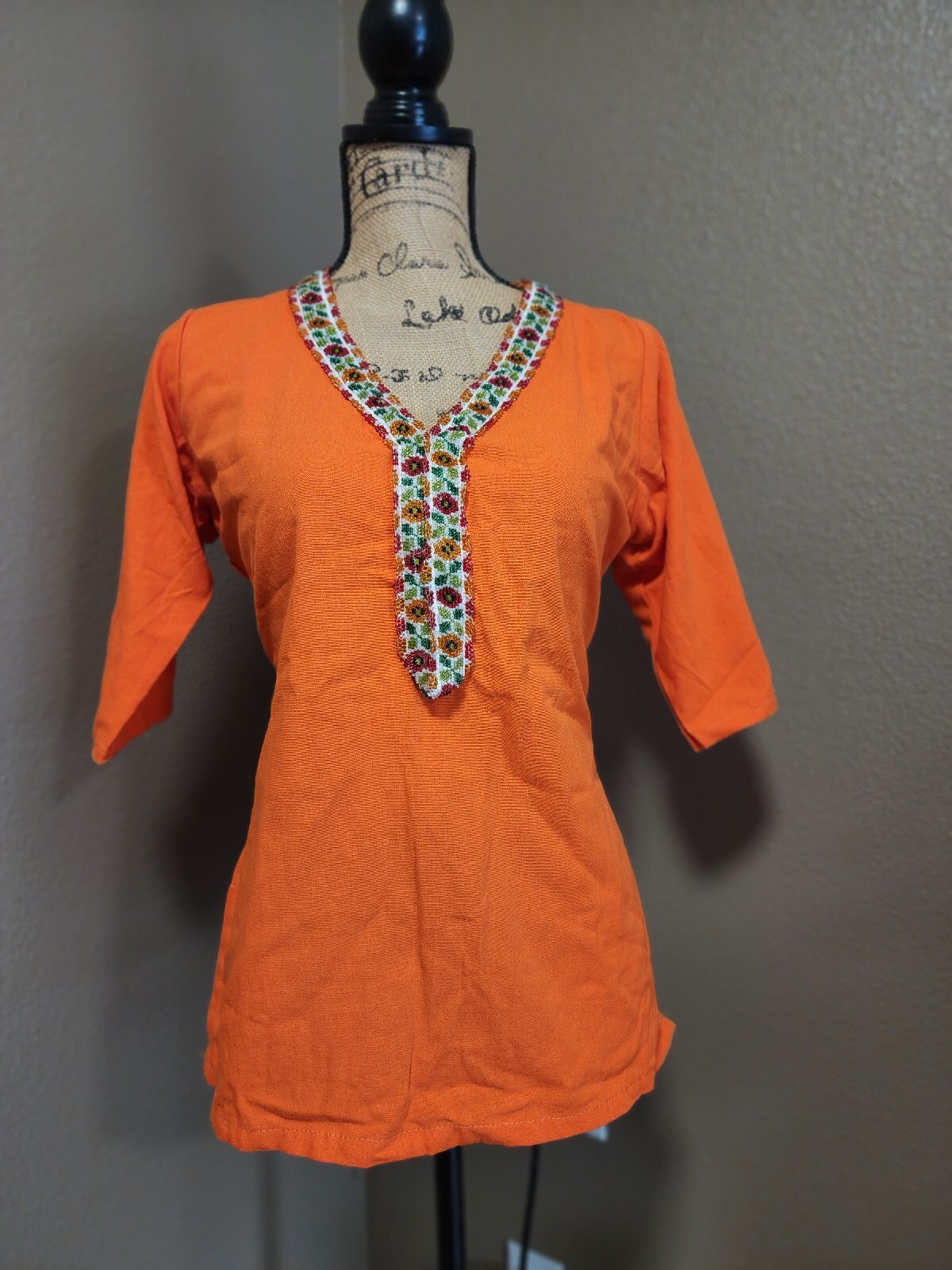 Mexican glass beaded chaquira Fitted blouse SM to M hand made in Oaxaca, Mexico