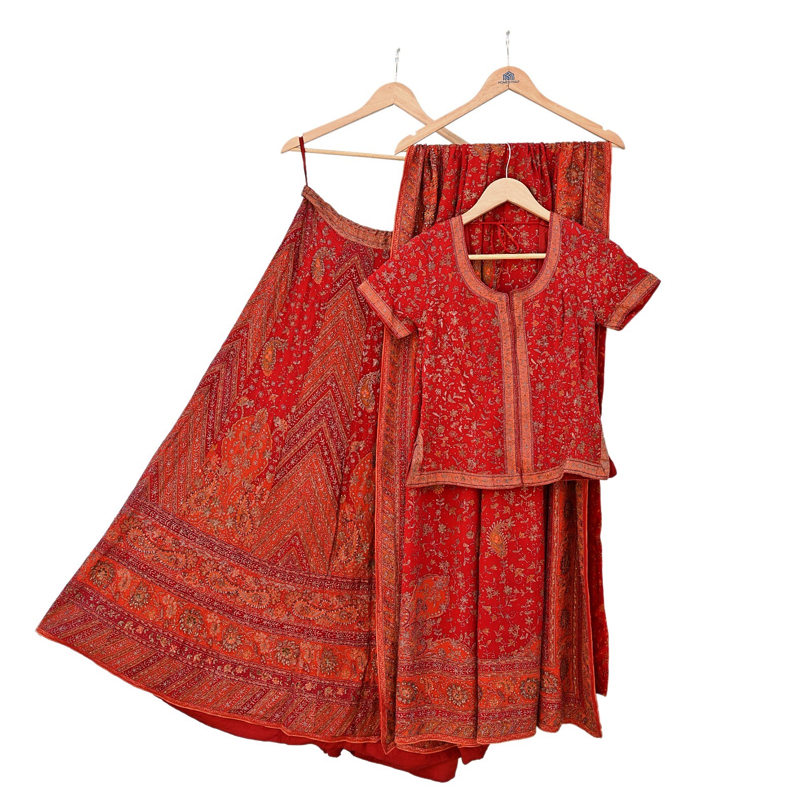 Pre-owned Orange Pure Silk Hand Embroidered Ritu Kumar Designer Lehenga 3pcs set