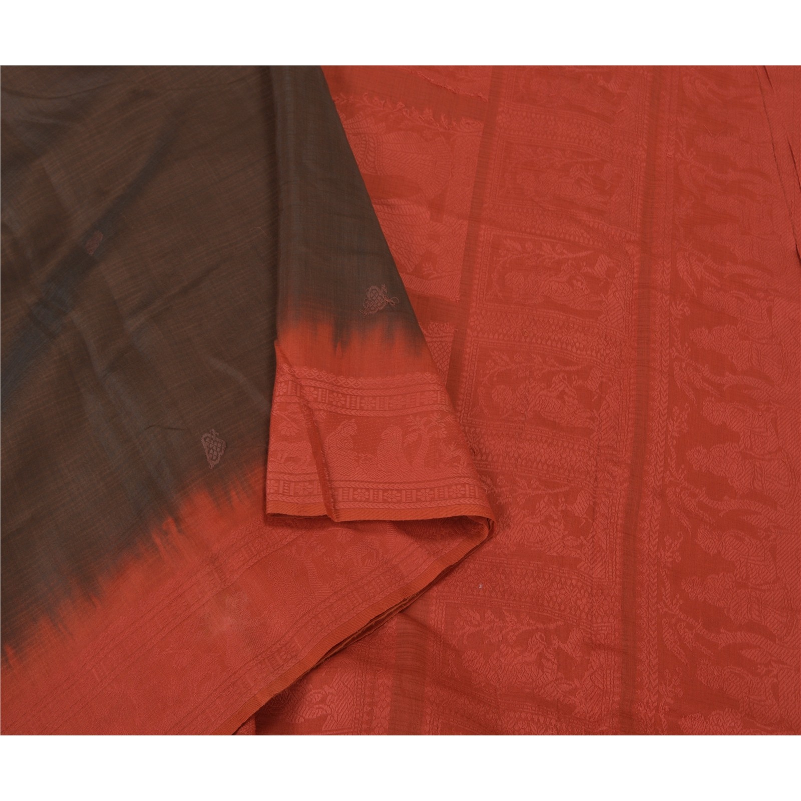 Sanskriti Vintage Red/Brown Sarees Pure Silk Woven Baluchari Special Sari Fabric