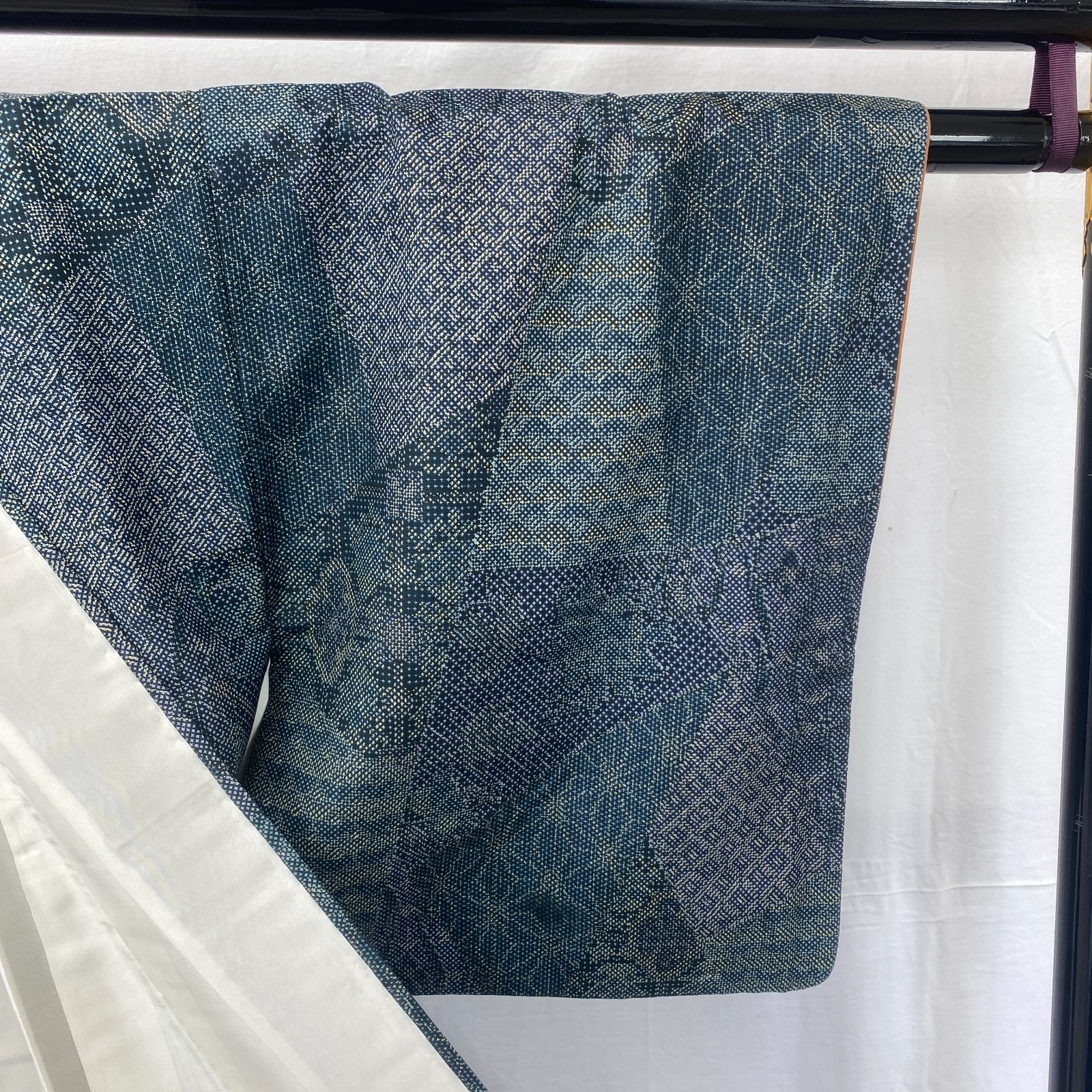 Japanese Vintage Kimono Silk Blue Tumugi Traditional Authentic Length 60 in