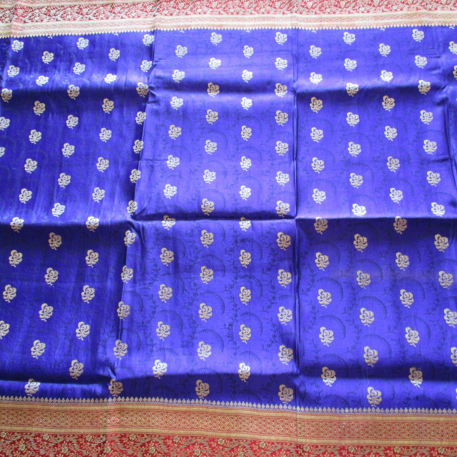 PURPLE Gold Pure SILK MAGNIFICENT Sari BROCADE Fabric RARE Panels DRAPES Curtain