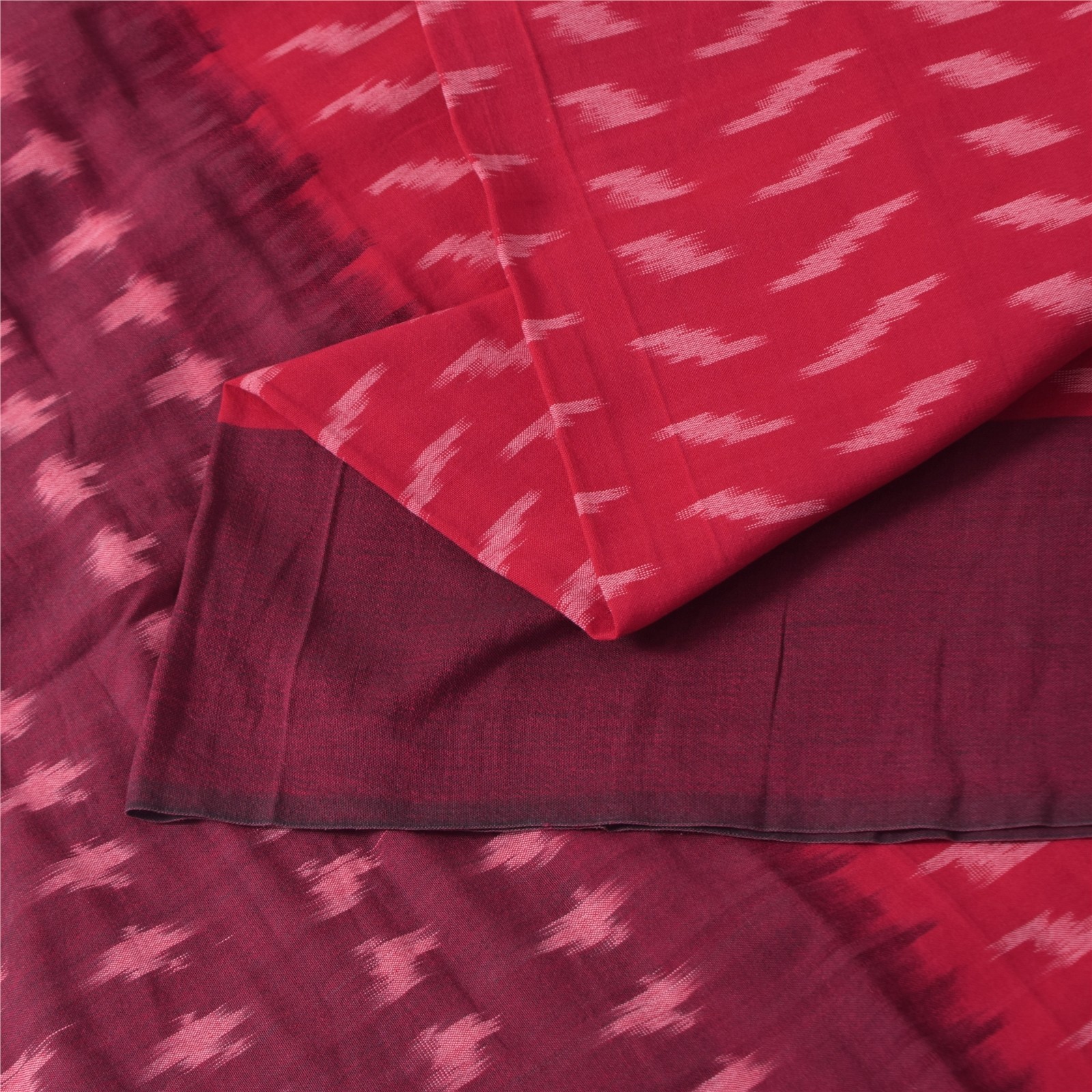 Sanskriti Vintage Sarees Red Ikat Handwoven Sambhalpuri Pure Cotton Sari Fabric