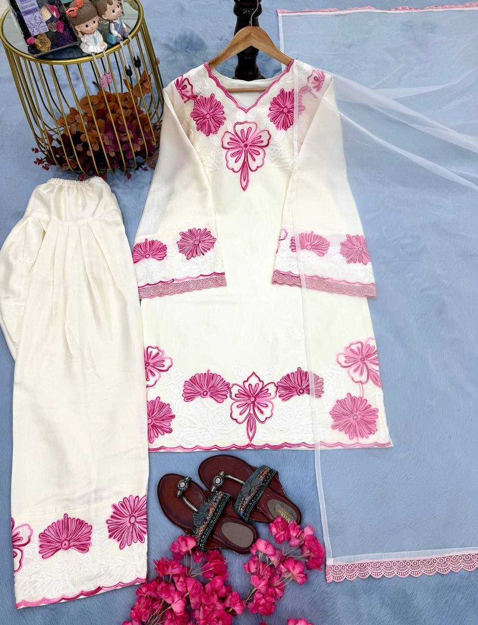 New Launching Pure Roman Glass White Top Bottom With Dupatta For Party Wear
