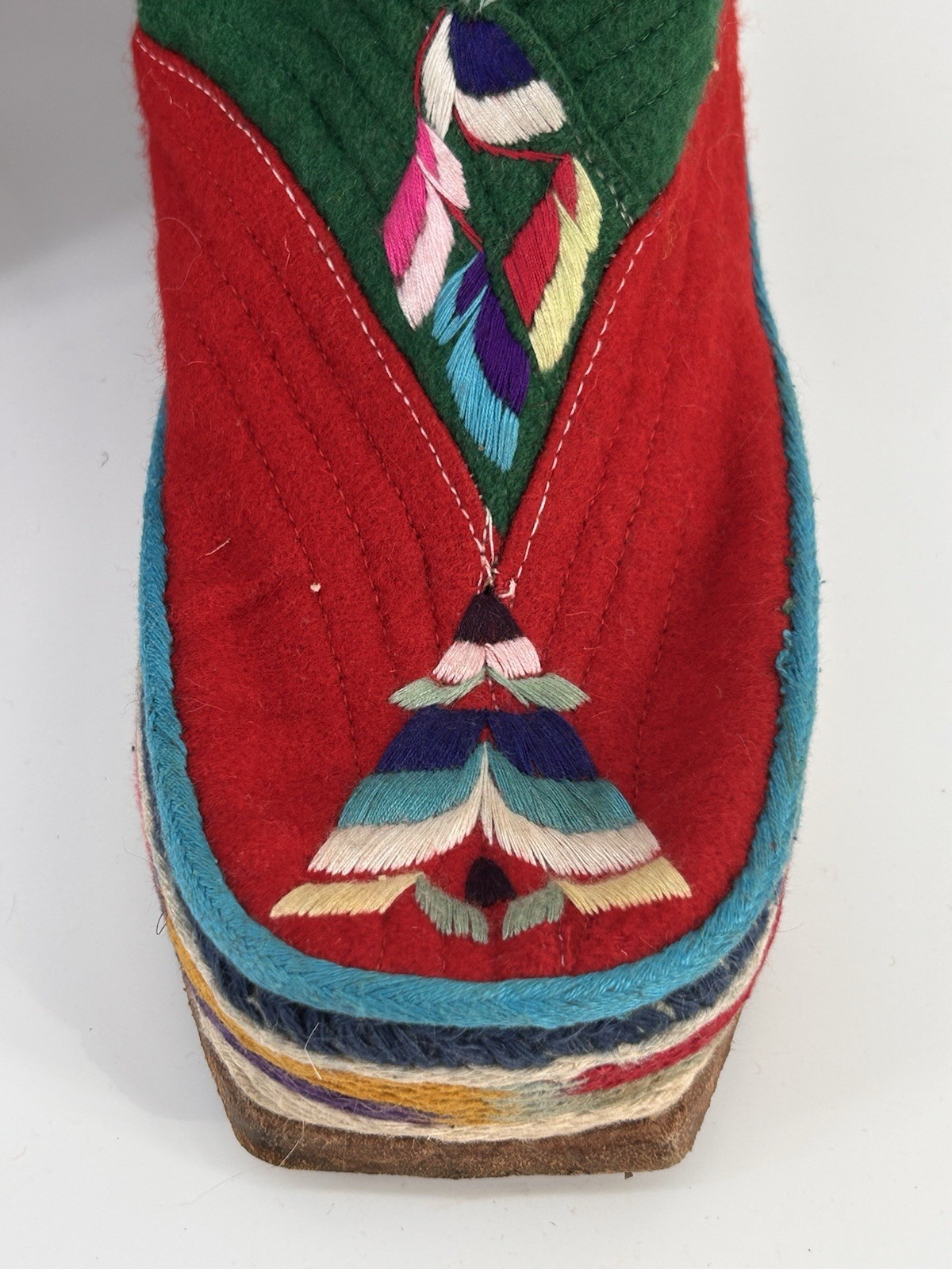 Vintage 1960s Tibetan Felt Hand Embroidered Felt Boots Boho Mongolian Himalayan