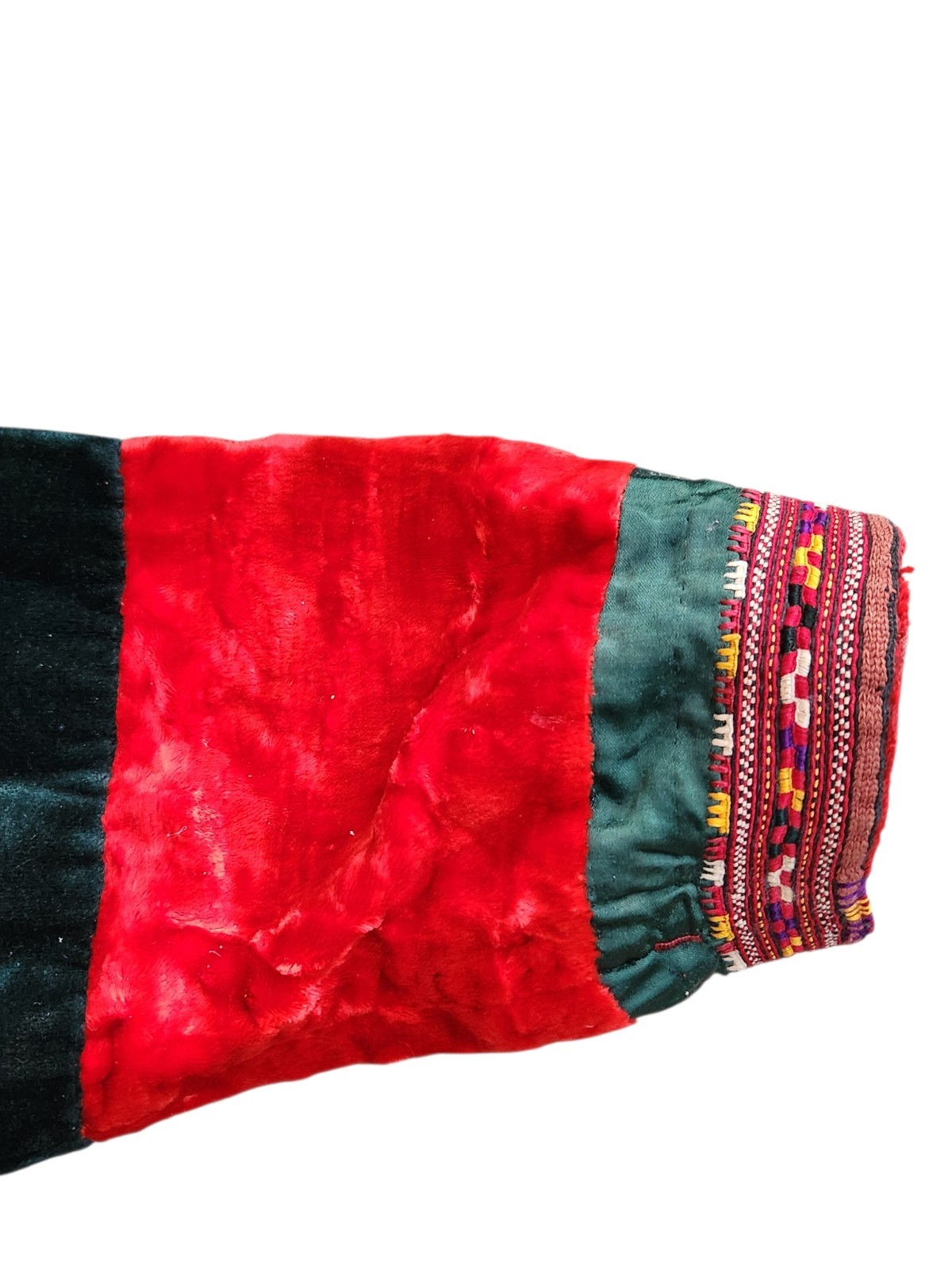 Vintage Turkmen Velvet Green Red Embroidered Chapan, Kaftan Robe (M/L ?)