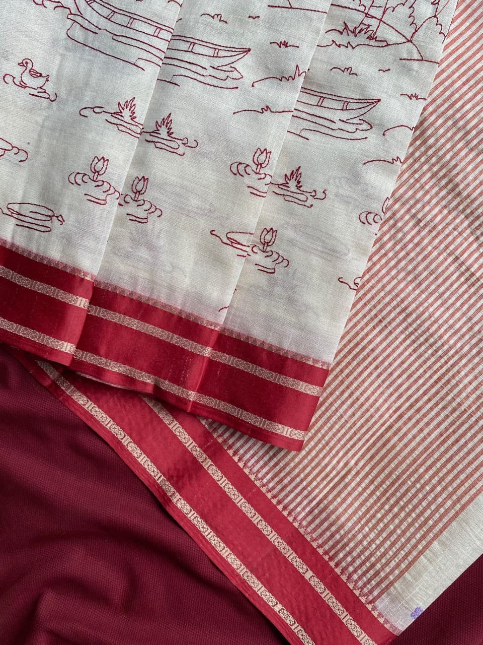 Off White Handloom Cotton Silk Saree Kalamkari Scenic Border 6.3M Festive Wear