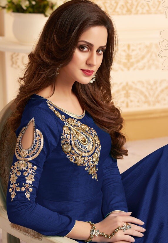 Brand New Readymade Long Anarkali Salwar Suit in Indigo Blue
