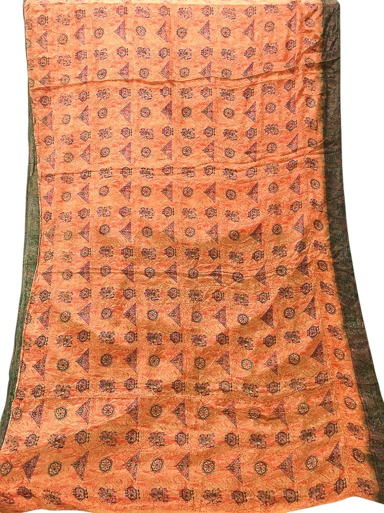 Women Silk Chiffon Peach Sari Floral Print Indian Wear Lightweight Sari PGS1879