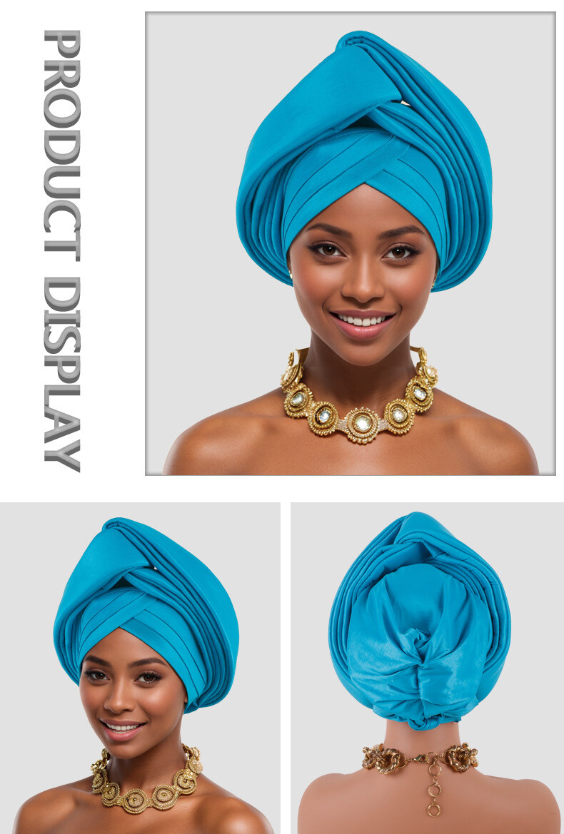 African Nigerian Women Head Wrap Hat Aso Oke Auto Gele Headtie Cap Islamic Hats