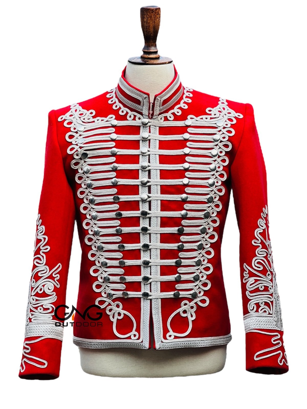 Red Napoleonic Hussar Wool Military uniform jacket Handmade Scottish jacket