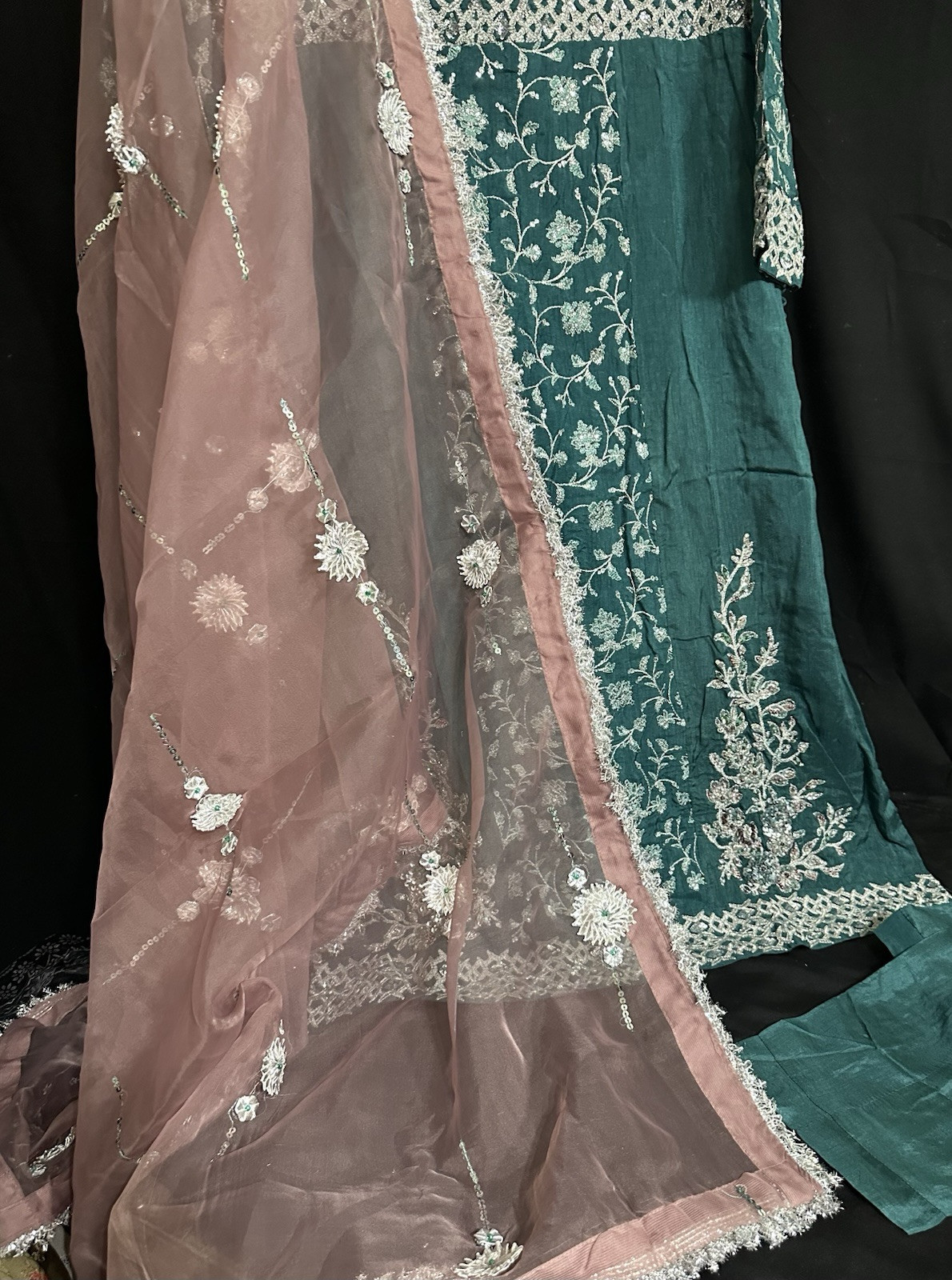 Premium Brand ZARQUN , Beautiful Raw Silk Emb Suit , Only Large Available – $95