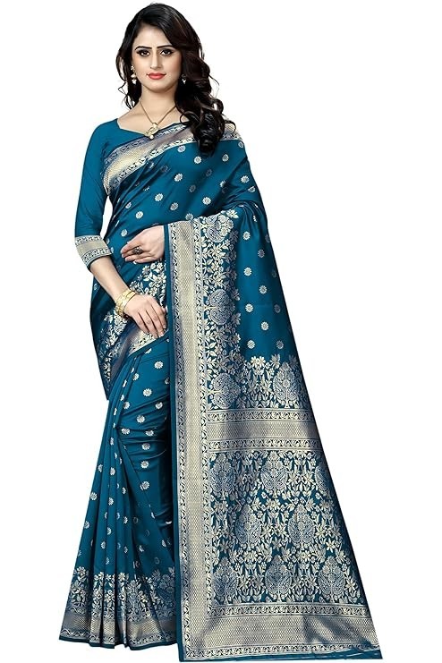 C J Enterprise Women’s Pure Soft Silk Saree With Blouse Piece For Wedding