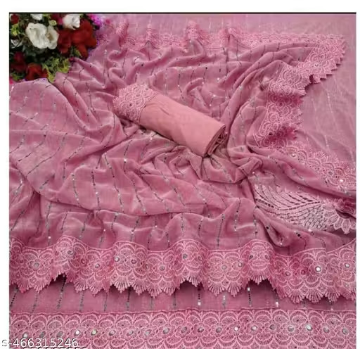Women’s Traditional SAREE WITH MIRROR WORK & CHEMICAL LACE AND DIMOND HAND WORK