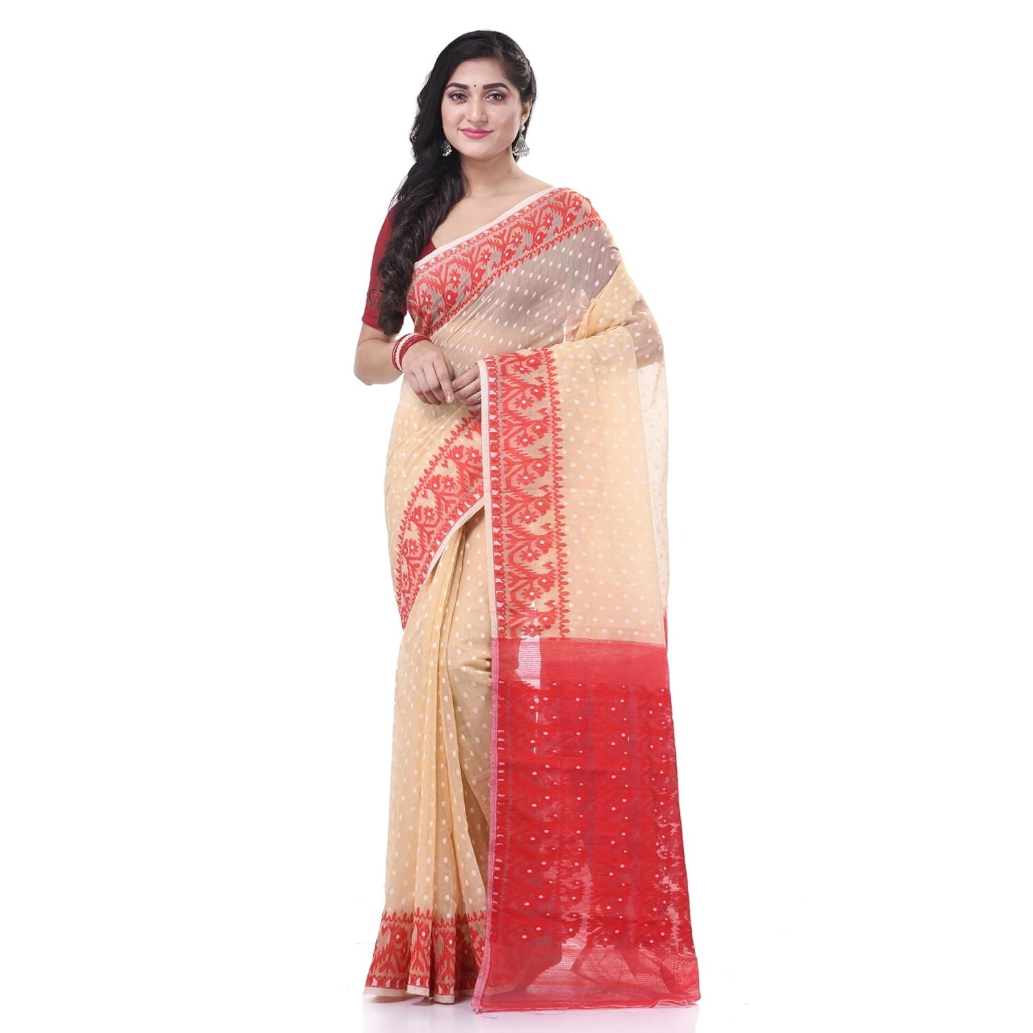 Women Pure Cotton Silk Soft Muslin Jamdani Handloom Saree