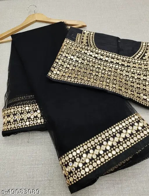 Women’s Net Lace border Saree With Separate Blouse Piece