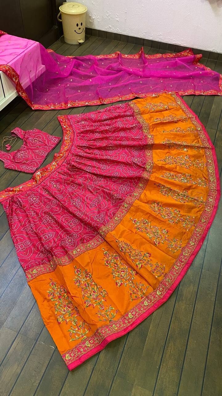 Party Wear Pink Lehenga Choli With Organza Dupatta New Wedding Wear Lehenga