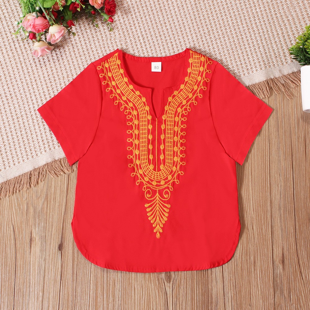 Summer Kids Boys Short Sleeve Blouse Top Casual Ethnic Shirt Islamic Clothing