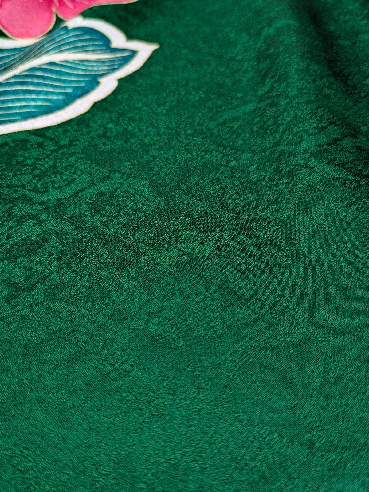 Japanese Kimono Silk Furisode Green Gorgeous Colored Floral Big SIze Textile Art