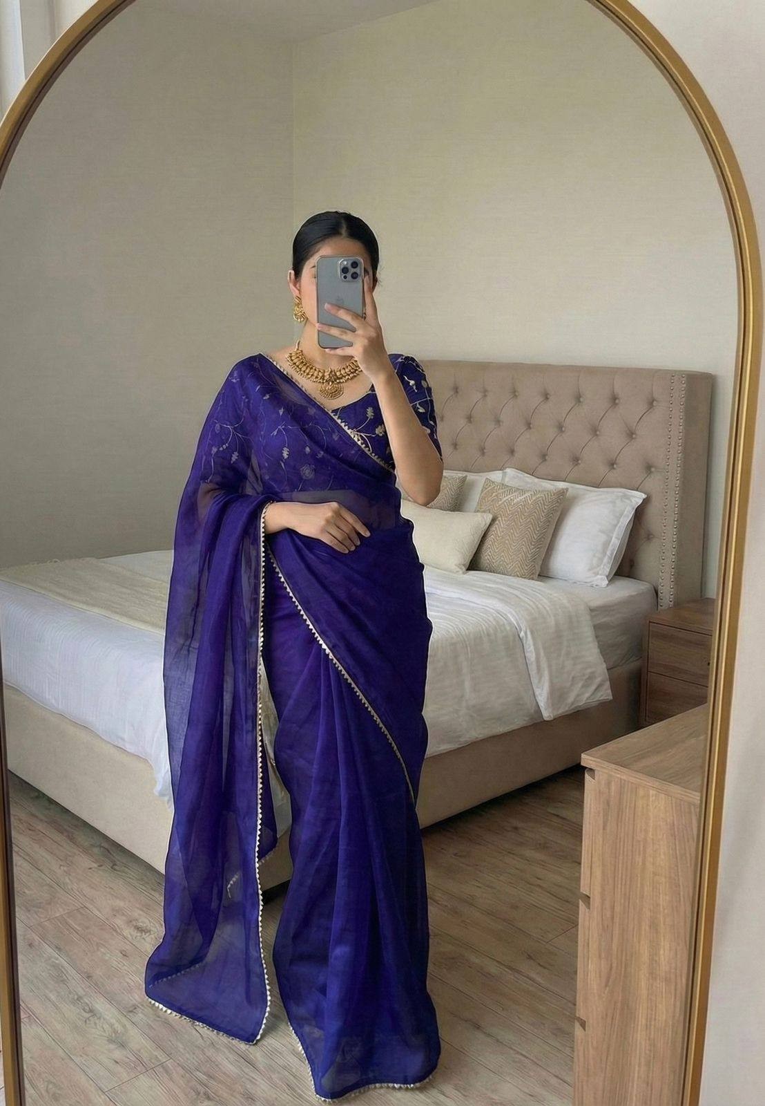 Latest Designer Exclusive Fancy Space Silk Border Work Saree Embroidered Blouse