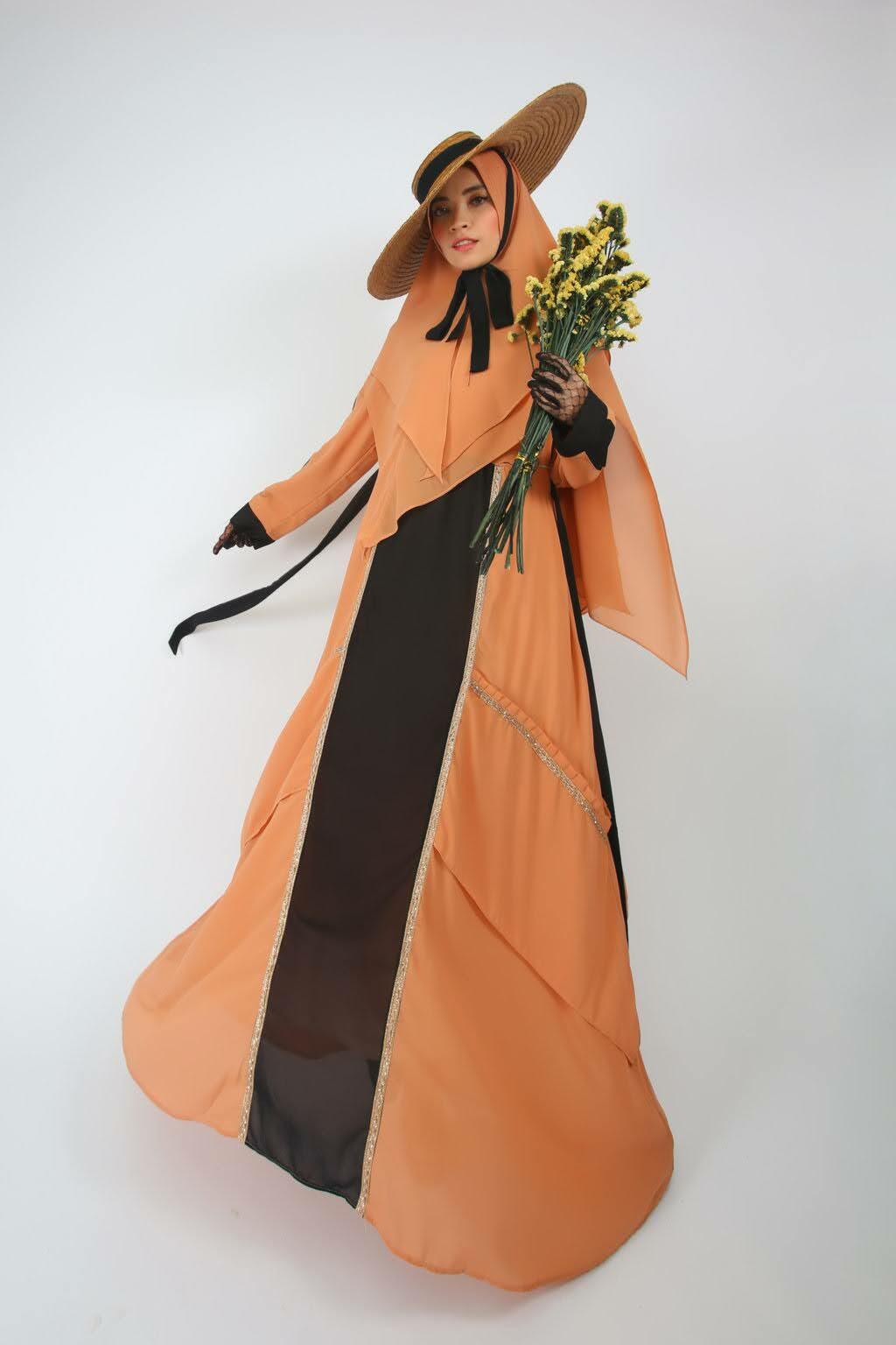 brown traditional hijab,ready to wear long hijab with dress,Muslim Islamic Dress